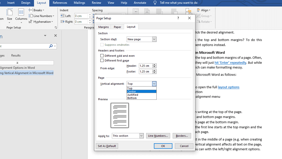 center text in the middle of the page in word for mac for one page